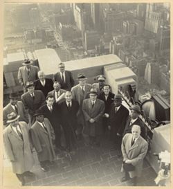 President W.V.S. Tubman with others view New York City from the observaiton roof of RCA Building in Rockefeller Center