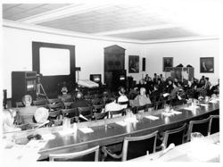 Watching television broadcast in meeting room