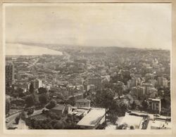 View of a city near a body of water from above