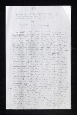 "Resistance to Repression" - Photocopy of draft, undated