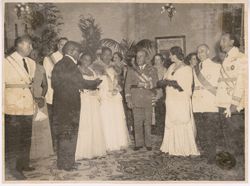 President Tubman addressing General Franco amidst other dignitaries