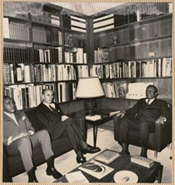 From right to left: President Tubman, Director General of Unesco Mr. Rene Maheu and Hon. J.T. Phillips, Jr., Secretary of Agriculture of Liberia