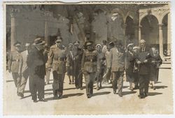President William V. S. Tubman accompanied by Spanish military officials and Liberian dignitaries on a tour of the Alcazar in Toledo, Spain