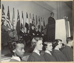 President William V. S. Tubman's address to convocation audience, Lee R. Jackson watches