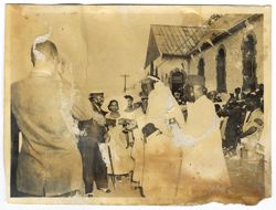 President William V. S. Tubman and Mrs. Tubman greets guests at event
