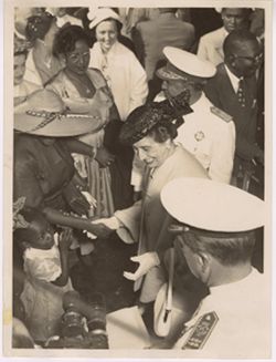 General Francisco Franco, Carmen Polo, and President Tubman greeting crowd