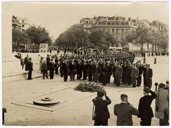 President William V. S. Tubman and others salute and pay respects to the Tomb of the Unknown Solider at the Arc de Triomphe