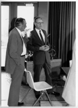Hamilton at IU Southeast: Hamilton talking with another man