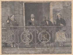 The Queen, the President, Mrs. Tubman and Princess Beatrix appearing on balcony of Dam Palace