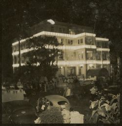 Exterior shot of Executive Mansion on Asher Street lit up at night