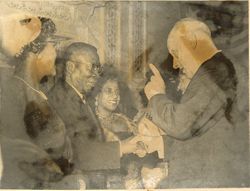 President of the First Chamber, Mr. Jonkman and wife greet President William V. S. Tubman and Mrs. Tubman