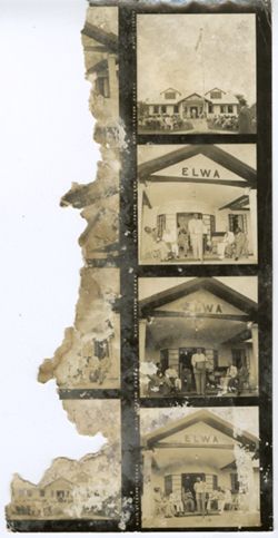 Contact Sheet: Speaking event at the ELWA house with a crowd seated in front yard