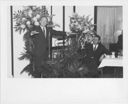 Hamilton listening to Vice President Humphrey speaking
