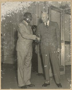 President Dwight D. Eisenhower greets President William V. S. Tubman at the White House