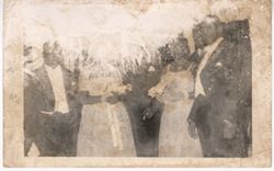 Damaged portrait of men and women in formal attire