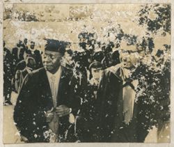 President William V. S. Tubman walks with Dr. Martin Jenkins at Morgan State College