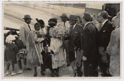 President Tubman with his familiy and dignitaries at the airport in or near Seville, Spain
