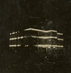 Exterior shot of Executive Mansion lit up at night