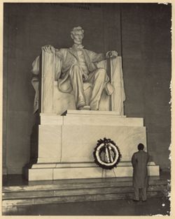 President William V. S. Tubman stands at the Lincoln Memorial