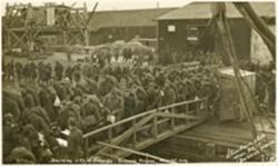 Soldiers boarding USS Wilhelmina at the Garonne River in Bassens, France