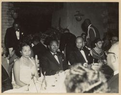 President William V. S. Tubman seated with Haitian Foreign Minister Mauclair Zephirin, Madame Zephirin, and Mrs. Ruth Brewer at a reception during the state visit to Haiti