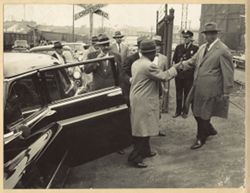 President William V. S. Tubman greeted on arrival at the Republic Steel Corporation by Charles M. White
