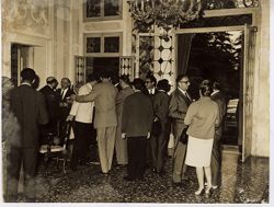 Guests mingle during a reception