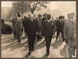 Mr. Alberto Pirelli escorting President Tubman during visit to Pirelli Rubber factory
