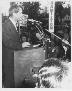 Senator Kennedy speaking at podium