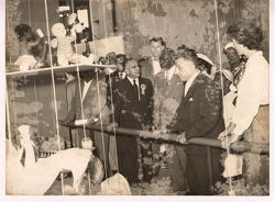 President William V. S. Tubman and dignitaries observing artifacts