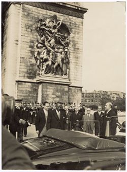 President William V. S. Tubman and others leave the Tomb of the Unknown Solider at the Arc de Triomphe