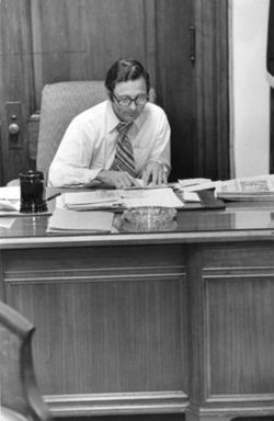 Bayh at office desk