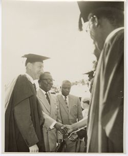 President William V. S. Tubman greets graduates at commencement ceremony