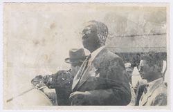 President Tubman stands outdoors with Spanish dignitaries