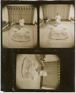 President William V. S. Tubman sits in a formal room posed by a Liberian area rug