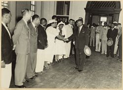 President William V. S. Tubman greets guests in receiving line on visits