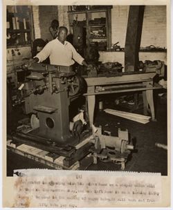 Man stands between a shaper and turning lathe machine