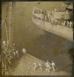 Large ship leaving harbor