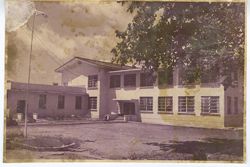 Entrance view of large, white building