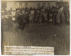 Demonstration with plow to large group. First time group has seen plow work and described as oxen pulling hoe May 1930