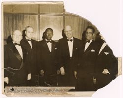 President Tubman and Ambasidor Simpson meet with Mr. C.C. Walther President of International House, Mr. H.X. Kelly, President of Missisipi Shipping Company, Inc. Mr. R.G. Le Tourneau, Sr., R.G. LeTourneau Co., and the General Chairman of International House reception