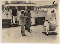 General Franco points out ship features to President Tubman