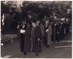 President William V. S. Tubman walks with Dr. Peter Sammartino and other Fairleigh Dickinson University officials