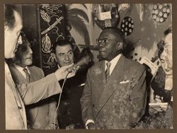 President William V. S. Tubman granting interviews to pressman