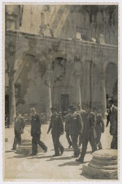 President Tubman walks in the courtyard of the Alcazar in Toledo, Spain
