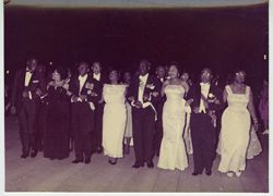 President William V. S. Tubman, Vice President William R. Tolbert,  Former Haitian President Paul E. Magloire, and others dancing the Grand March at a reception held in Sinoe County, Liberia
