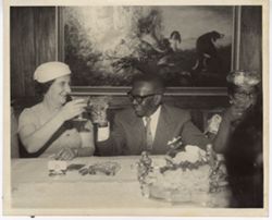 President William V. S. Tubman and Israeli Foreign Minister Golda Meir raise their glasses in a toast