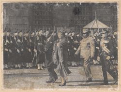 President inspecting Guard of Honor stationed in front of Dam Palace