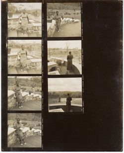 Contact sheet: Mrs. Antoinette Tubman posed on stairs of an estate and President William V. S.Tubman in robe overlooking estate