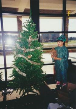 Campus Life, child Care, Graf Center-Decorate for Christmas elf is Kiki Madison 12-1-99 001